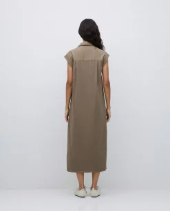 YERSE Vestido camisero flamé de algodón caqui Outlet