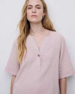 YERSE Vestido corto doble gasa rosa pálido Outlet