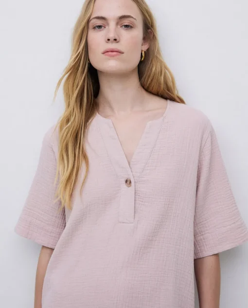 YERSE Vestido corto doble gasa rosa pálido Outlet