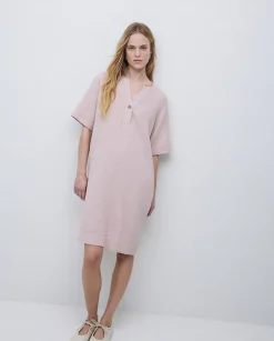 YERSE Vestido corto doble gasa rosa pálido Outlet