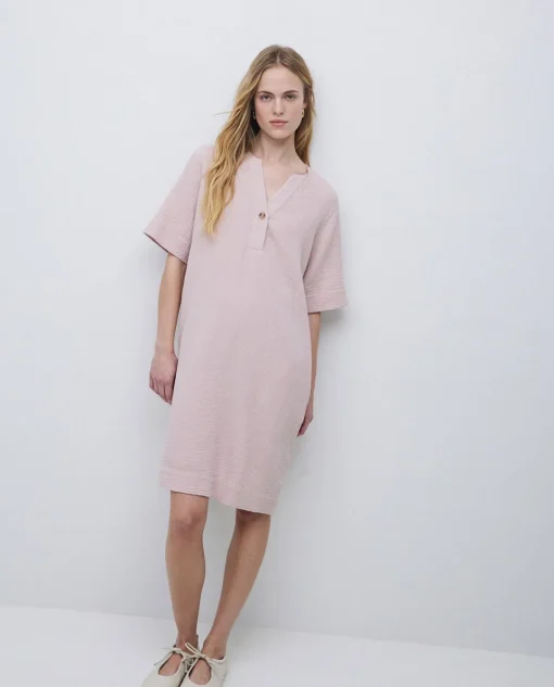 YERSE Vestido corto doble gasa rosa pálido Outlet