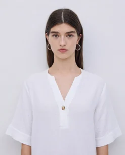 YERSE Vestido corto doble gasa blanco Clearance