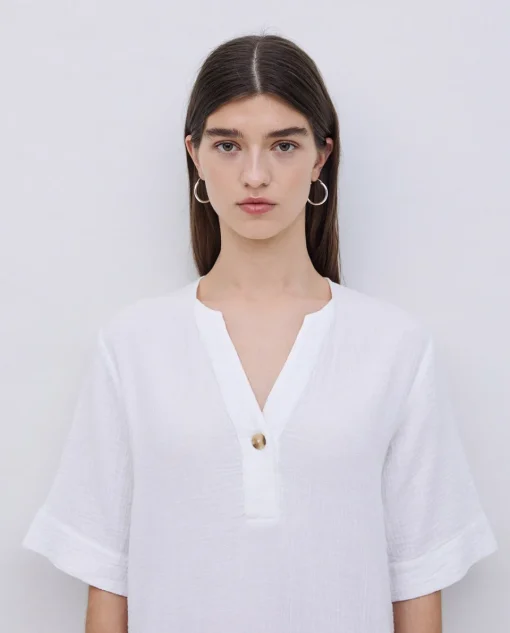 YERSE Vestido corto doble gasa blanco Clearance