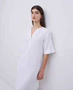 YERSE Vestido corto doble gasa blanco Clearance