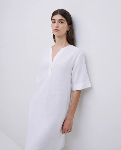 YERSE Vestido corto doble gasa blanco Clearance
