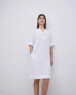 YERSE Vestido corto doble gasa blanco Clearance