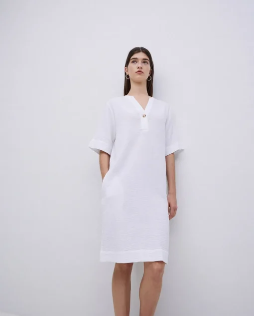 YERSE Vestido corto doble gasa blanco Clearance