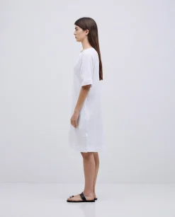 YERSE Vestido corto doble gasa blanco Clearance