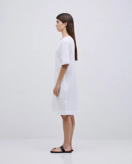 YERSE Vestido corto doble gasa blanco Clearance