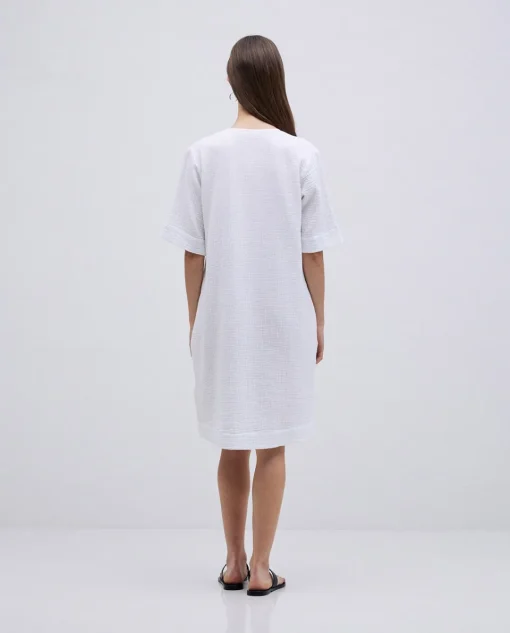 YERSE Vestido corto doble gasa blanco Clearance