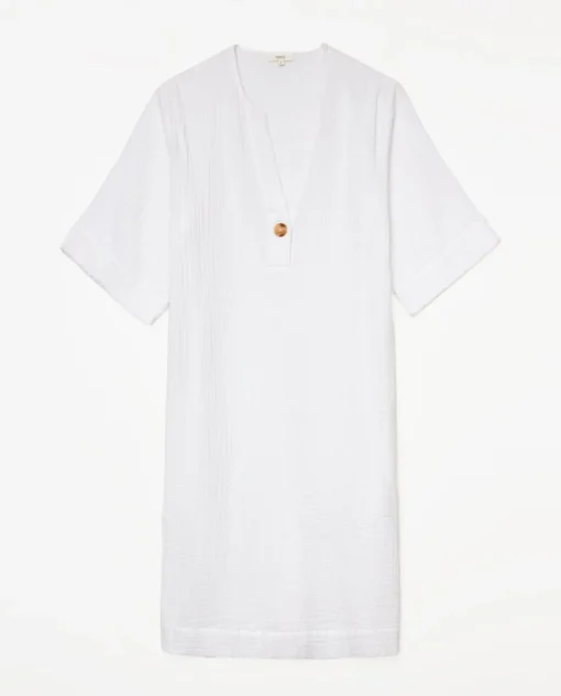 YERSE Vestido corto doble gasa blanco Clearance