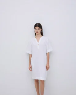 YERSE Vestido corto doble gasa blanco Clearance