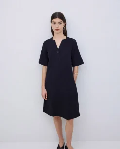 YERSE Vestido corto doble gasa negro New