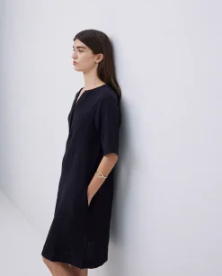 YERSE Vestido corto doble gasa negro New