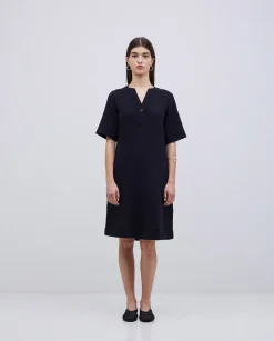 YERSE Vestido corto doble gasa negro New