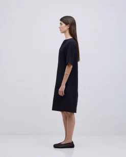 YERSE Vestido corto doble gasa negro New