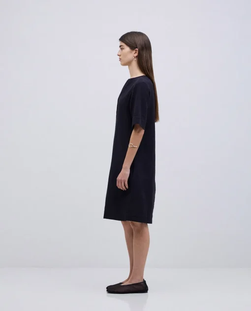 YERSE Vestido corto doble gasa negro New