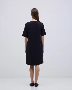 YERSE Vestido corto doble gasa negro New