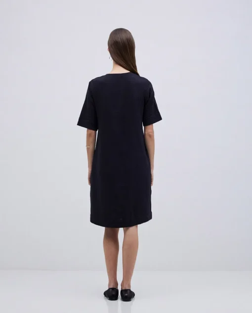 YERSE Vestido corto doble gasa negro New