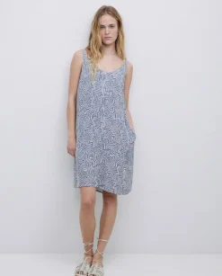 YERSE Vestido corto escote pico azul New