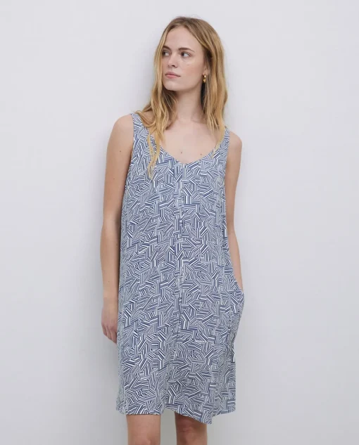 YERSE Vestido corto escote pico azul New