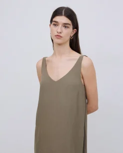 YERSE Vestido corto escote pico caqui Outlet