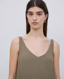 YERSE Vestido corto escote pico caqui Outlet
