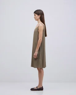 YERSE Vestido corto escote pico caqui Outlet