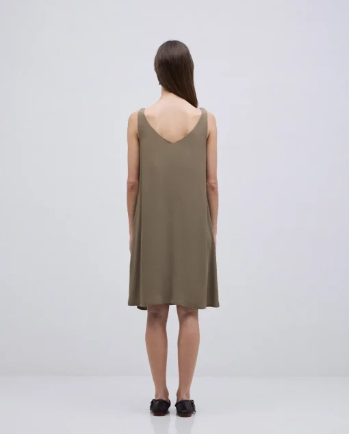 YERSE Vestido corto escote pico caqui Outlet