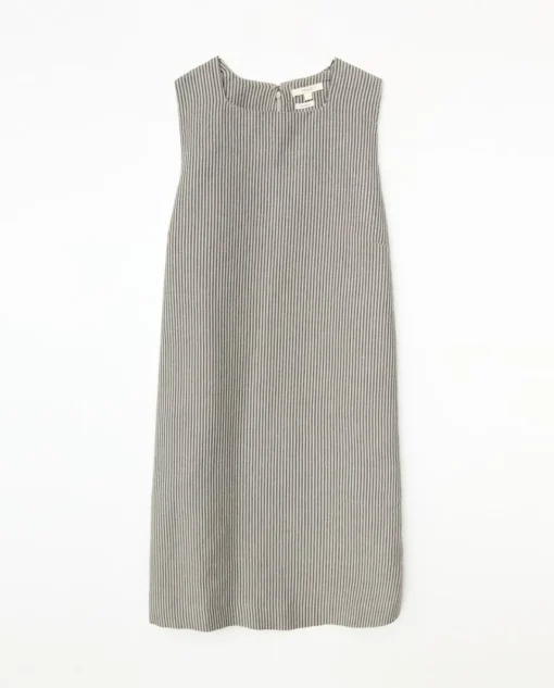 YERSE Vestido corto rayas lino y algodón azul grisáceo Fashion