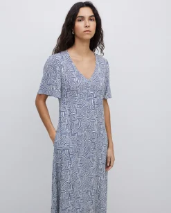 YERSE Vestido creppe viscosa ecovero azul Online