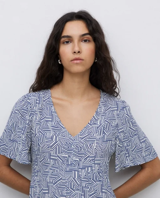 YERSE Vestido creppe viscosa ecovero azul Online