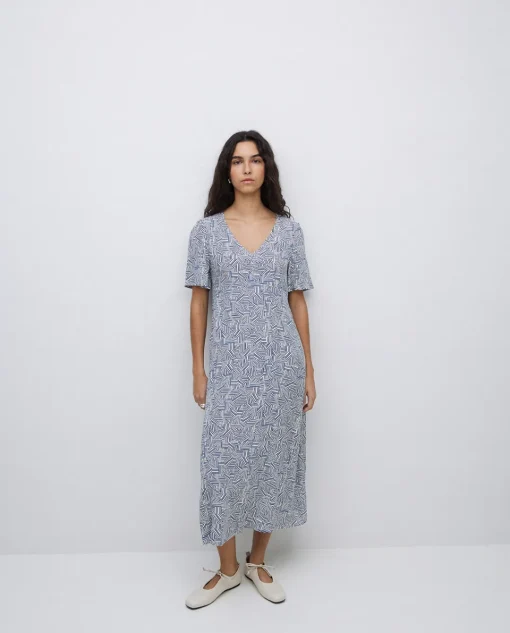 YERSE Vestido creppe viscosa ecovero azul Online