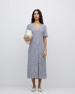 YERSE Vestido creppe viscosa ecovero azul Online