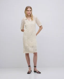 YERSE Vestido crochet cuello polo crudo Discount