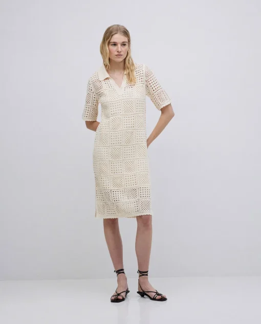YERSE Vestido crochet cuello polo crudo Discount
