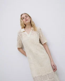 YERSE Vestido crochet cuello polo crudo Discount