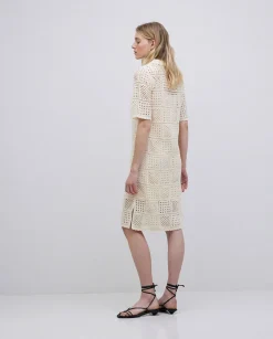 YERSE Vestido crochet cuello polo crudo Discount