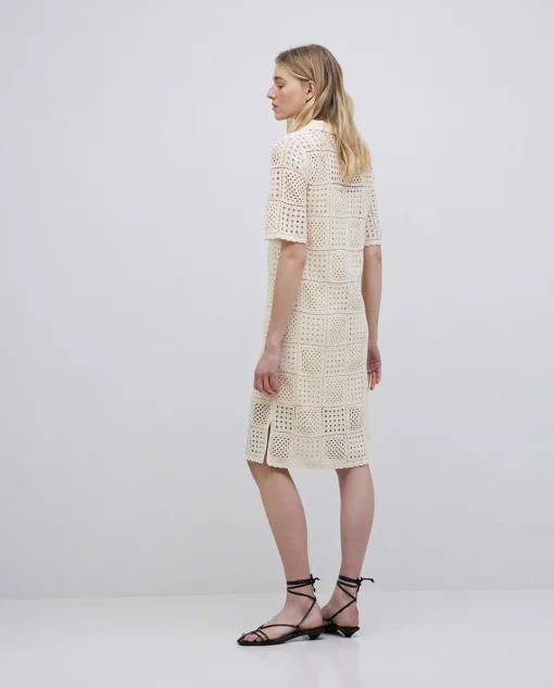YERSE Vestido crochet cuello polo crudo Discount
