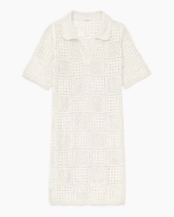 YERSE Vestido crochet cuello polo crudo Discount