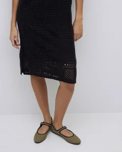 YERSE Vestido crochet cuello polo negro Outlet