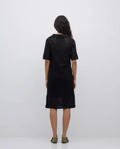 YERSE Vestido crochet cuello polo negro Outlet