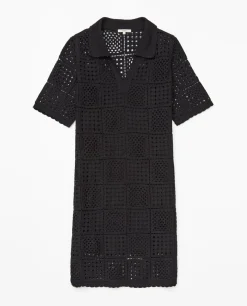 YERSE Vestido crochet cuello polo negro Outlet