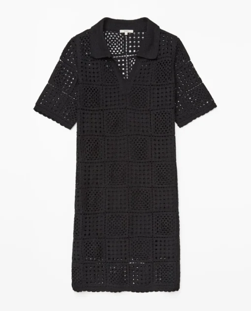 YERSE Vestido crochet cuello polo negro Outlet