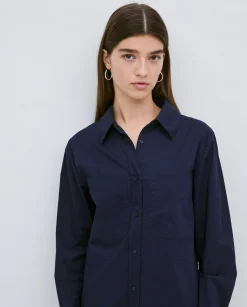 YERSE Vestido cuello camisero popelín azul oscuro Hot