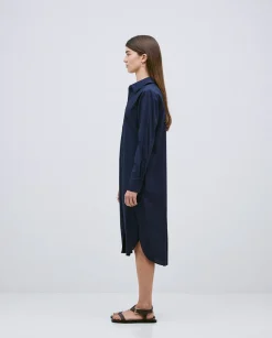 YERSE Vestido cuello camisero popelín azul oscuro Hot