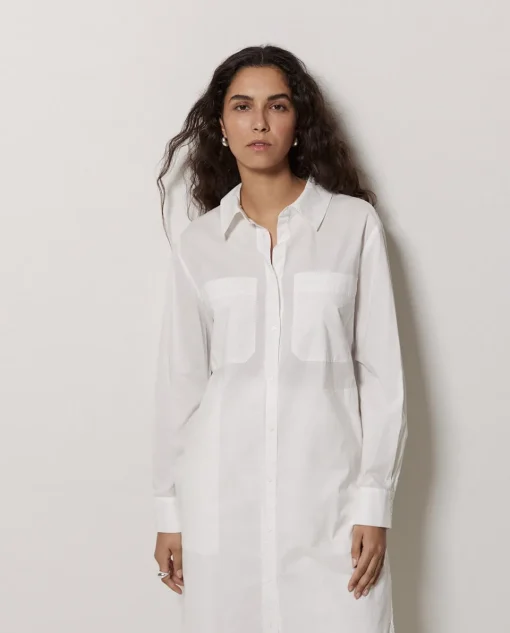 YERSE Vestido cuello camisero popelín blanco Sale