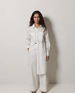 YERSE Vestido cuello camisero popelín blanco Sale