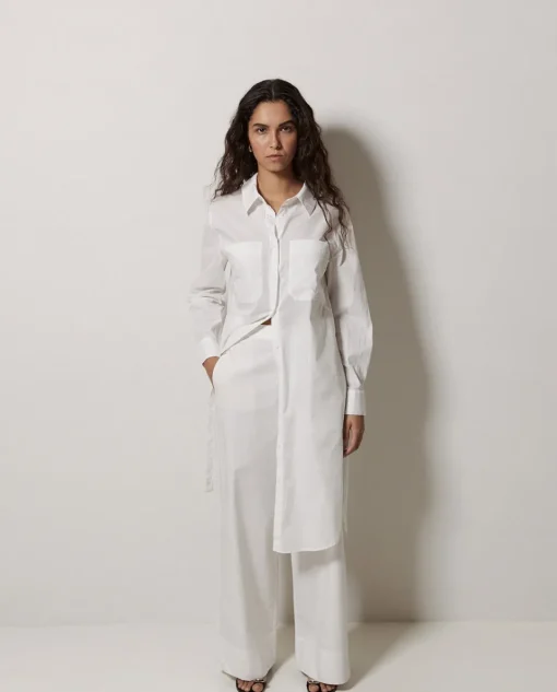 YERSE Vestido cuello camisero popelín blanco Sale