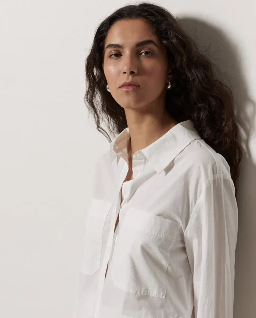 YERSE Vestido cuello camisero popelín blanco Sale